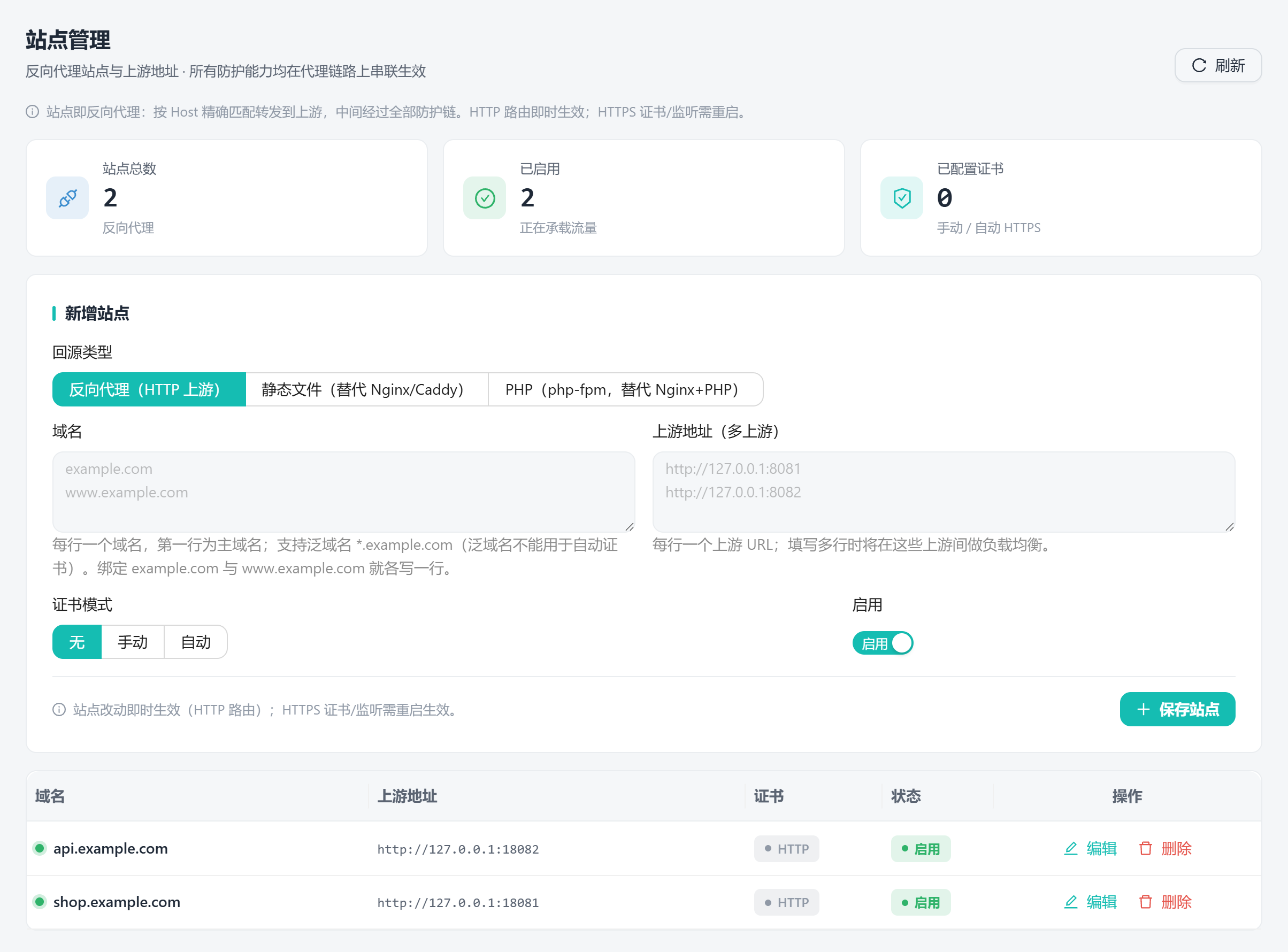 站点管理：反向代理与上游